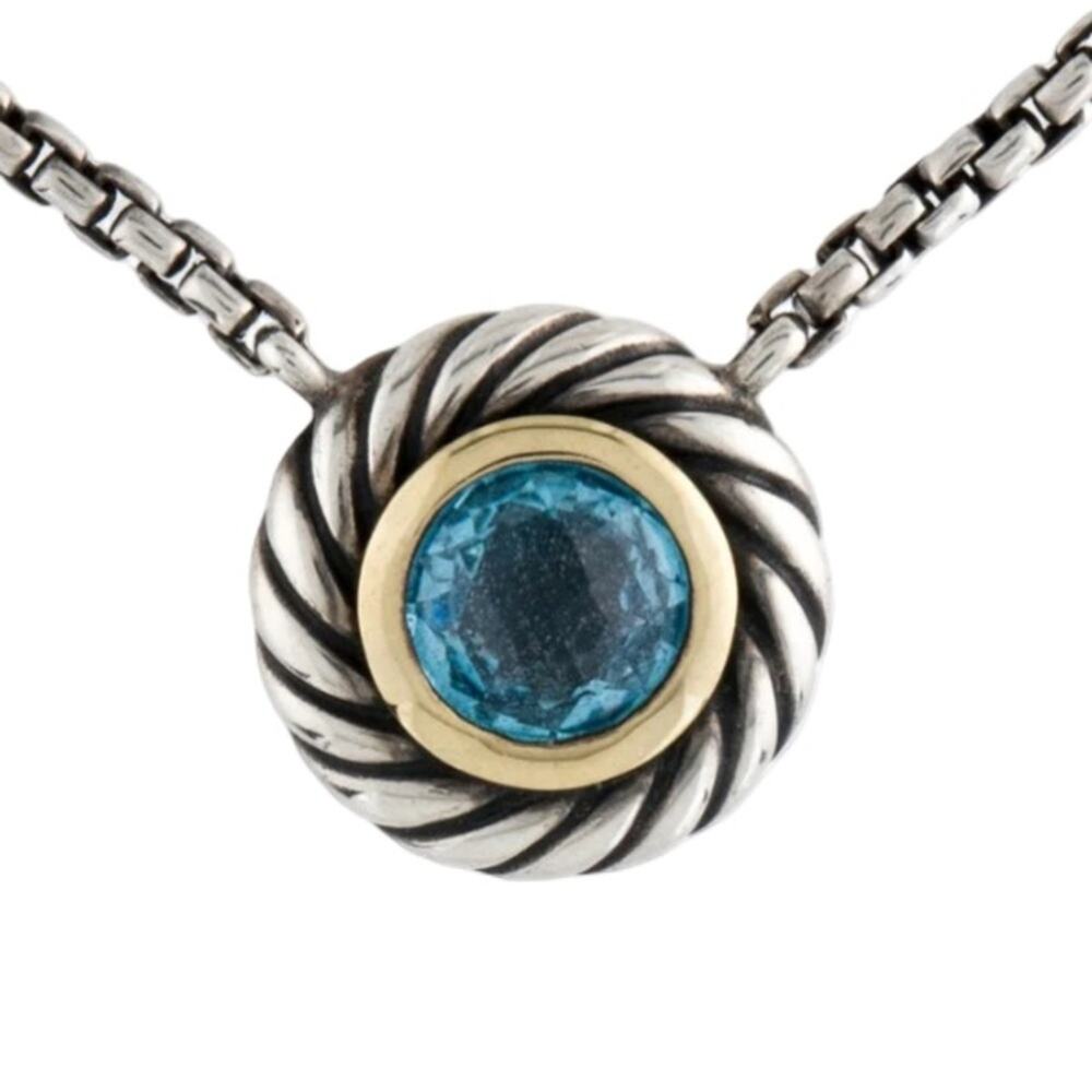 David Yurman Blue Topaz Albion 14K Gold Sterling Silver 925 Necklace Authentic